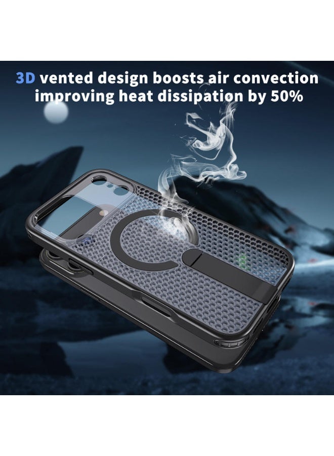 Reebux iPhone 17 Pro Max Cooling Case with 3D Dual Honeycomb Heat Dissipation, Magnetic MagSafe Ring & Metal Stand, Full-Body Precision-Raised Anti-Drop Protection - Image 3